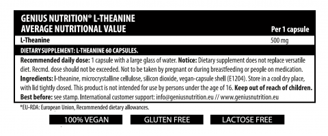 Teanina, Genius Nutrition, L-Theanine, 60 de capsule [1]