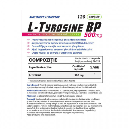 Tirozina, Balkan Pharmaceuticals, L-Tyrosine 500mg, 120 de capsule [1]