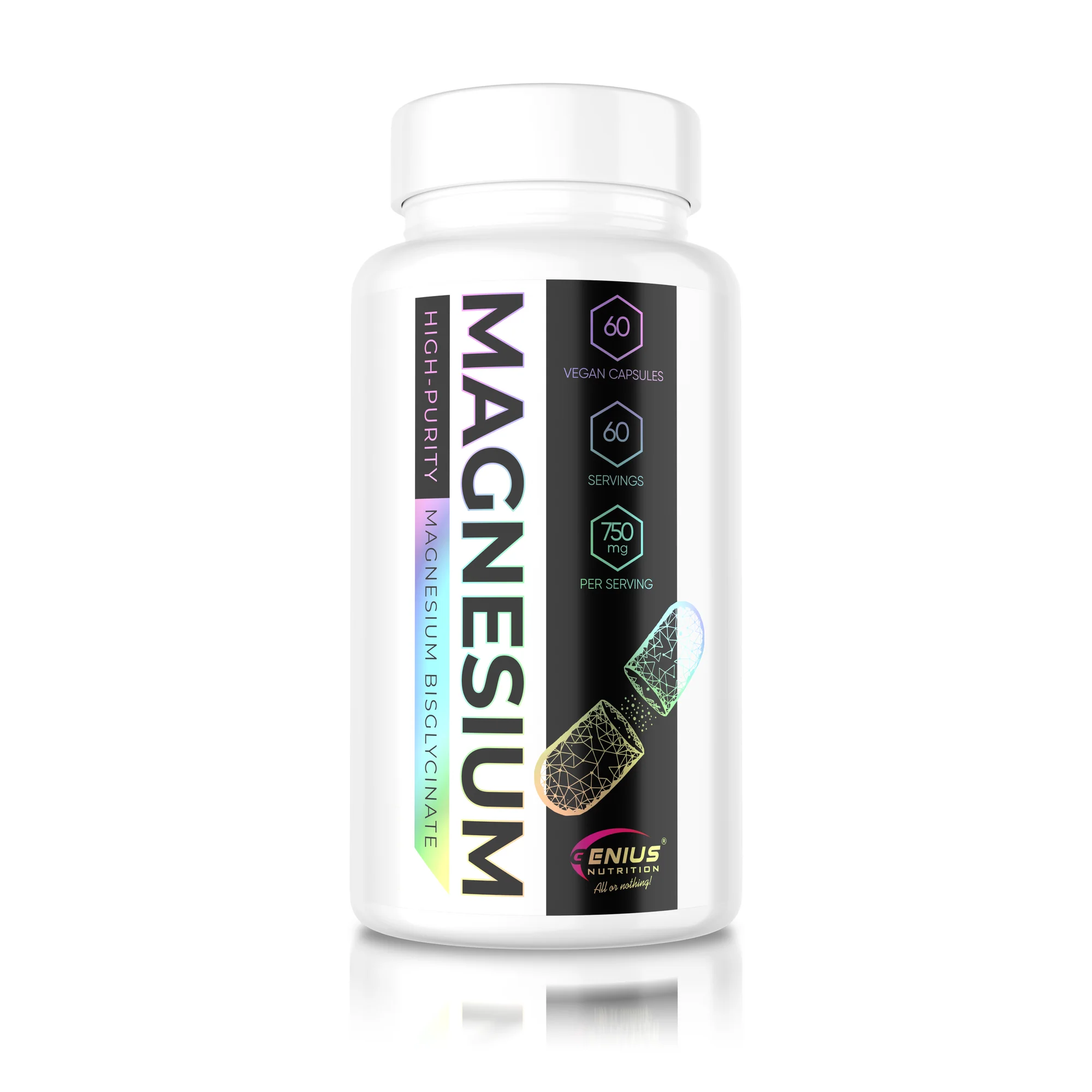 Magneziu - Magneziu bisglicinat, Genius Nutrition, High Purity Magnesium Bisglycinate, 60 de portii, 60 de capsule