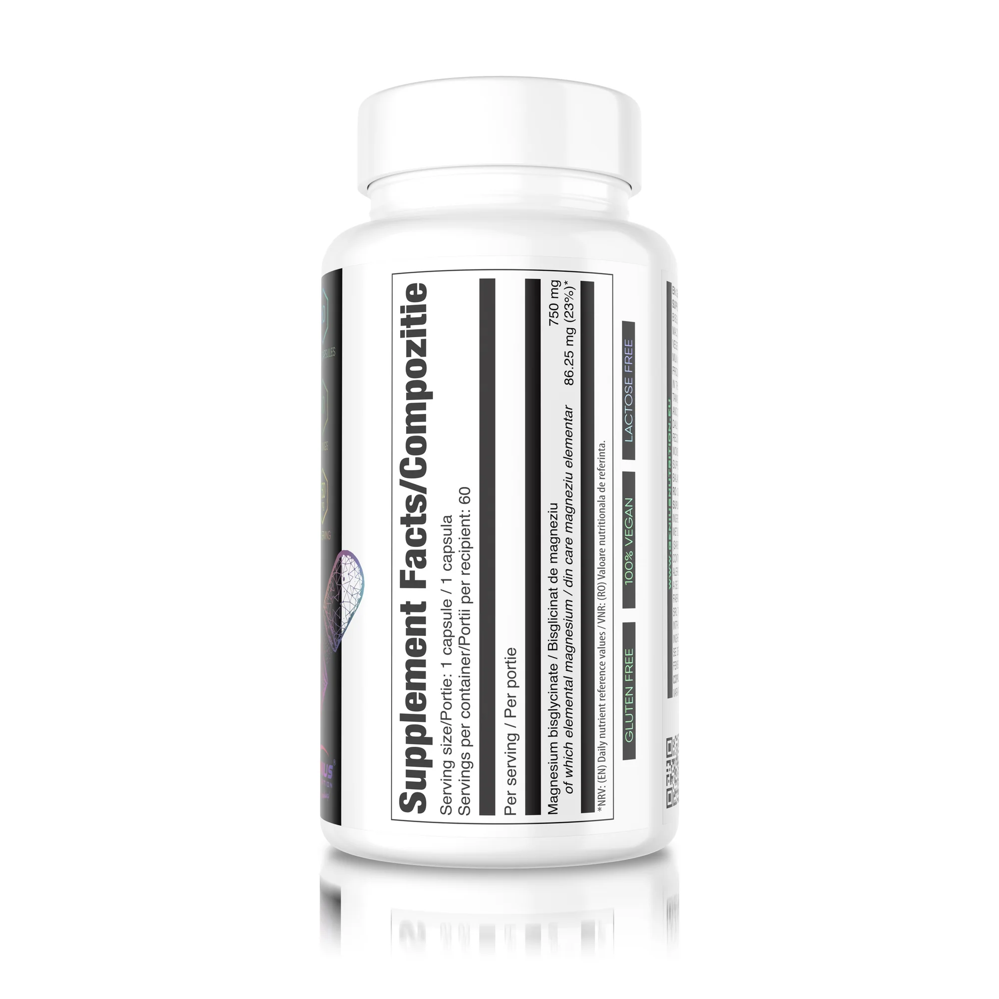 Magneziu bisglicinat, Genius Nutrition, High Purity Magnesium Bisglycinate, 60 de portii, 60 de capsule [2]