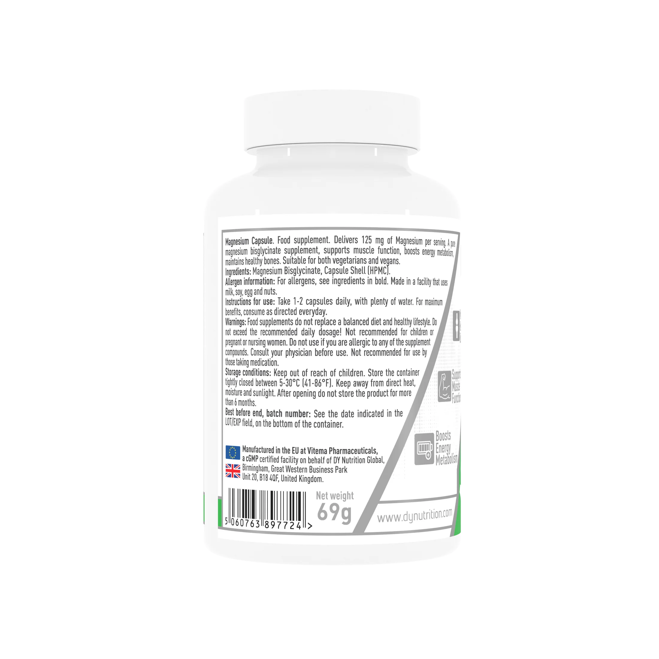 Magneziu, DY Nutrition, Magnesium Bisglycinate, 90 de capsule [3]
