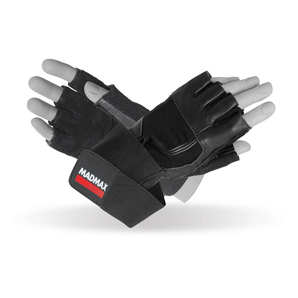 Manusi - Manusi negre cu protectie incheietura, MadMax, Professional workout gloves, Black