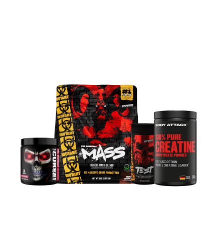 Stack-uri - Mass & Performance Stack – Gainer Mutant Mass 2.27kg + Pre-workout JNX Sports The Curse 250gr + Stimulator hormonal Mutant Test 90 caps + Creatina monohidrata Body Attack Creatine 500gr