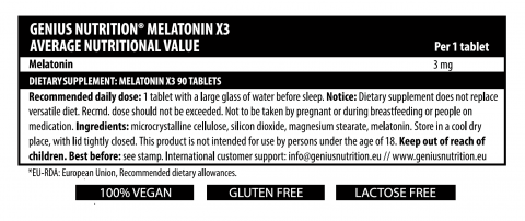 Melatonina, Genius Nutrition, Melatonin-X3, 90 de tablete [1]