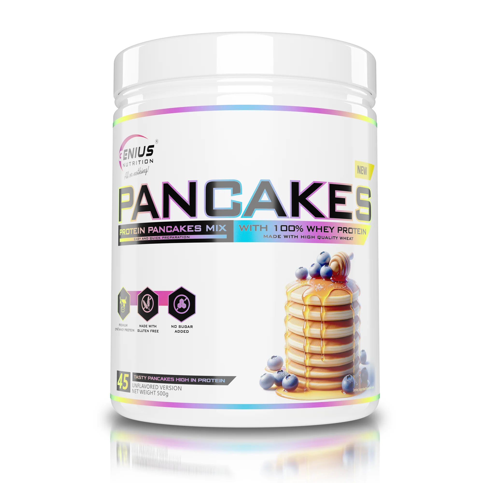Proteina - Mix pentru clatite, Genius Nutrition, Protein Pancakes, 500 de grame, pudra