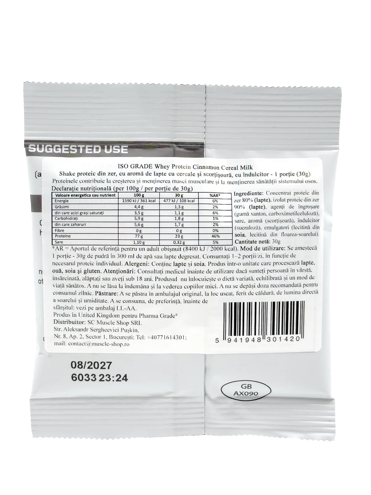 Monoportie de izolat proteic, Pharma Grade, ISO Grade Premium Whey Protein, plic de 30 de grame, pudra proteica [1]