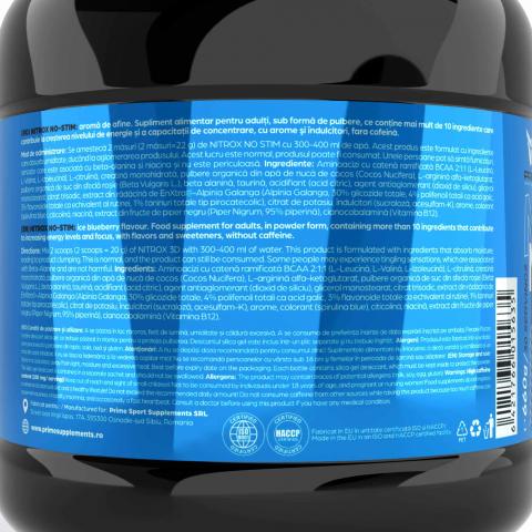 Pre-workout fara cofeina, Prime, Nitrox NO-STIM, 660 de grame, pudra [1]