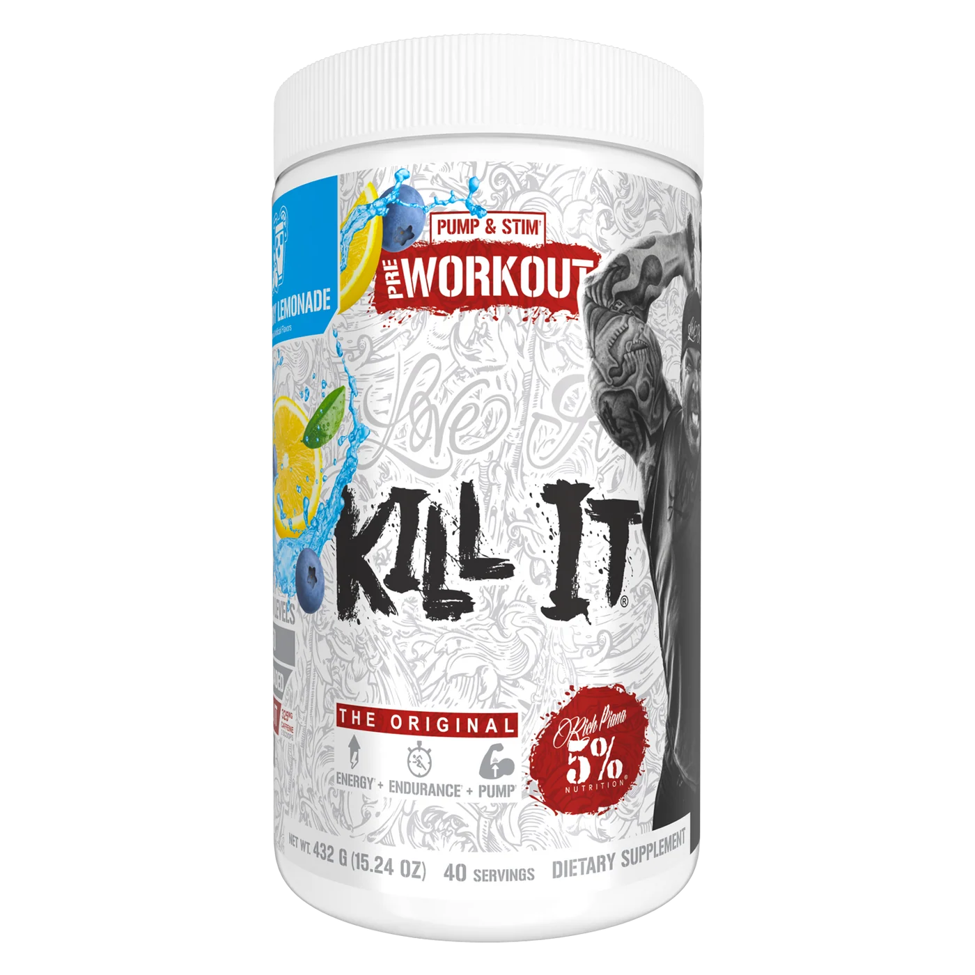 Pre-workout cu cofeina - Pre-workout, 5% Rich Piana, Kill it, 432 de grame, 40 de serviri, pudra