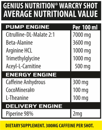 Pre-workout cu cofeina, Genius Nutrition, Warcry, Shot de 100ml, o portie [1]