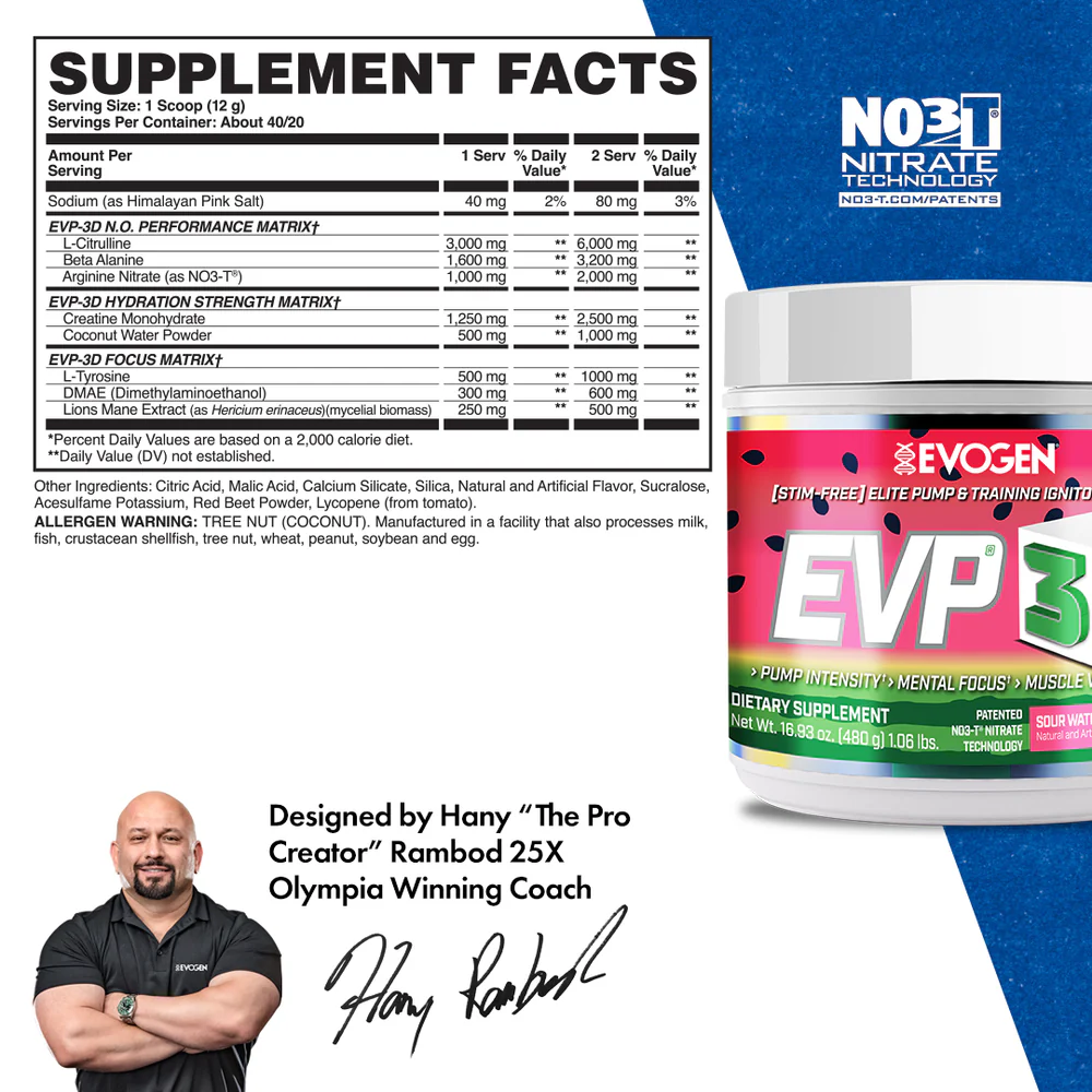 Pre-workout fara cofeina, Evogen, Evp 3D Stim-free, 480 de grame, pudra [1]