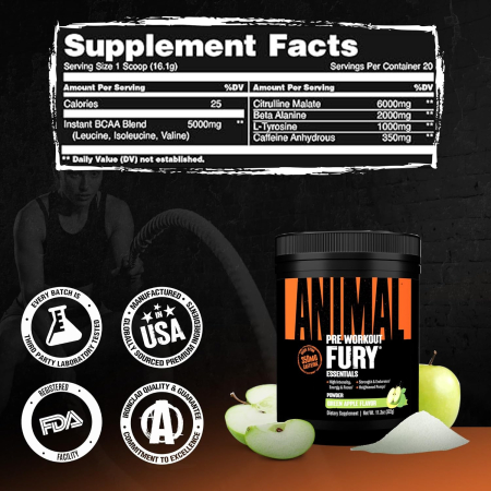 Pre-workout, Universal, Animal Fury, 322 de grame, pudra [1]