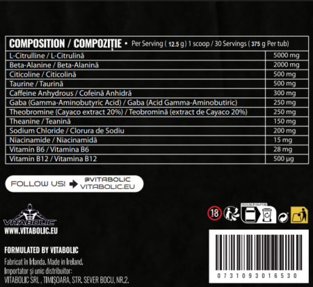 Pre-workout, Vitabolic, Ground Zero Pre-Stim, 375 grame, pudra [1]