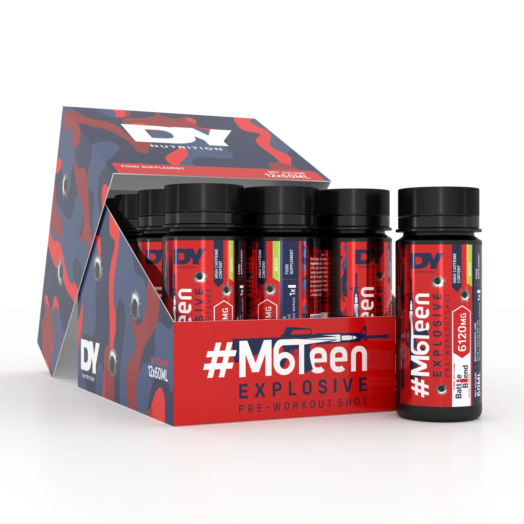 Cu cofeina - Pre-workout, DY Nutrition, #M6Teen Explosive, 12 Shot-uri de 60ml