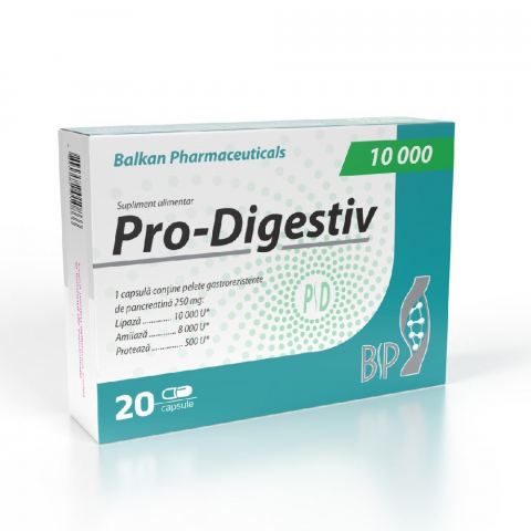 Anti-Aging - Enzime digestive, Balkan Pharmaceuticals, Pro-Digestiv 10000, 20 de capsule
