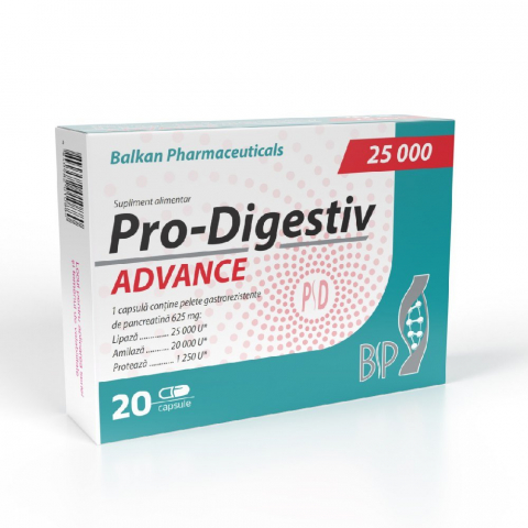 Anti-Aging - Enzime digestive, Balkan Pharmaceuticals, Pro-Digestiv Advance 25000, 20 de capsule