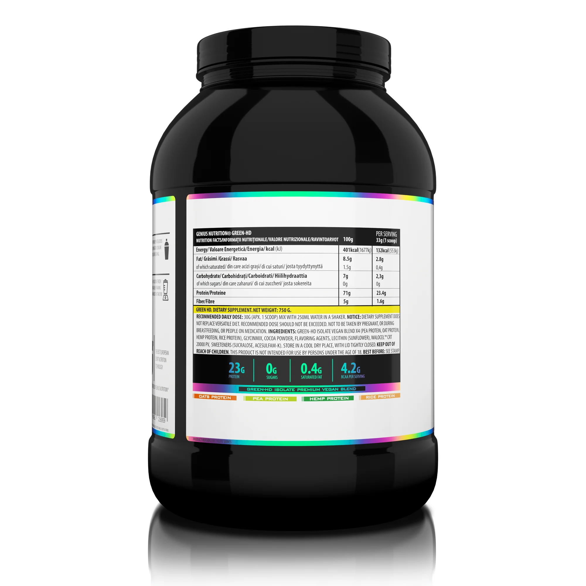 Proteina vegana, Genius Nutrition, Vegan Protein Green-HD, 750 de grame, pudra proteica [1]