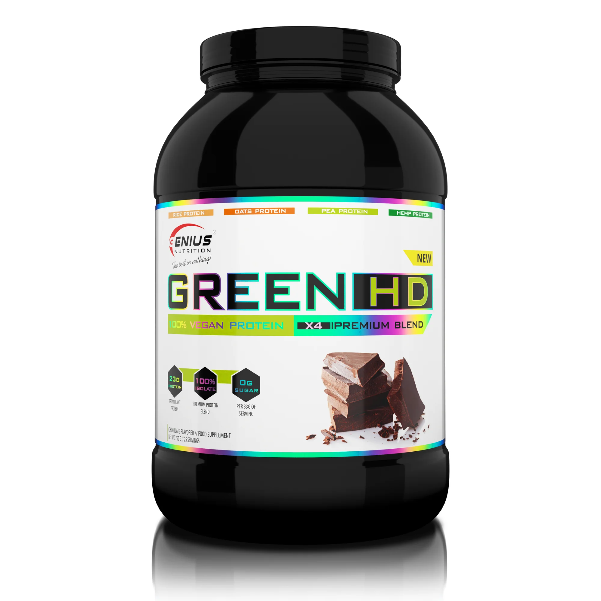 Proteina Vegana - Proteina vegana, Genius Nutrition, Vegan Protein Green-HD, 750 de grame, pudra proteica
