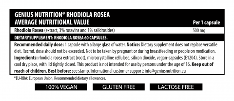 Rhodiola rosea, Genius Nutrition, 60 de capsule [1]