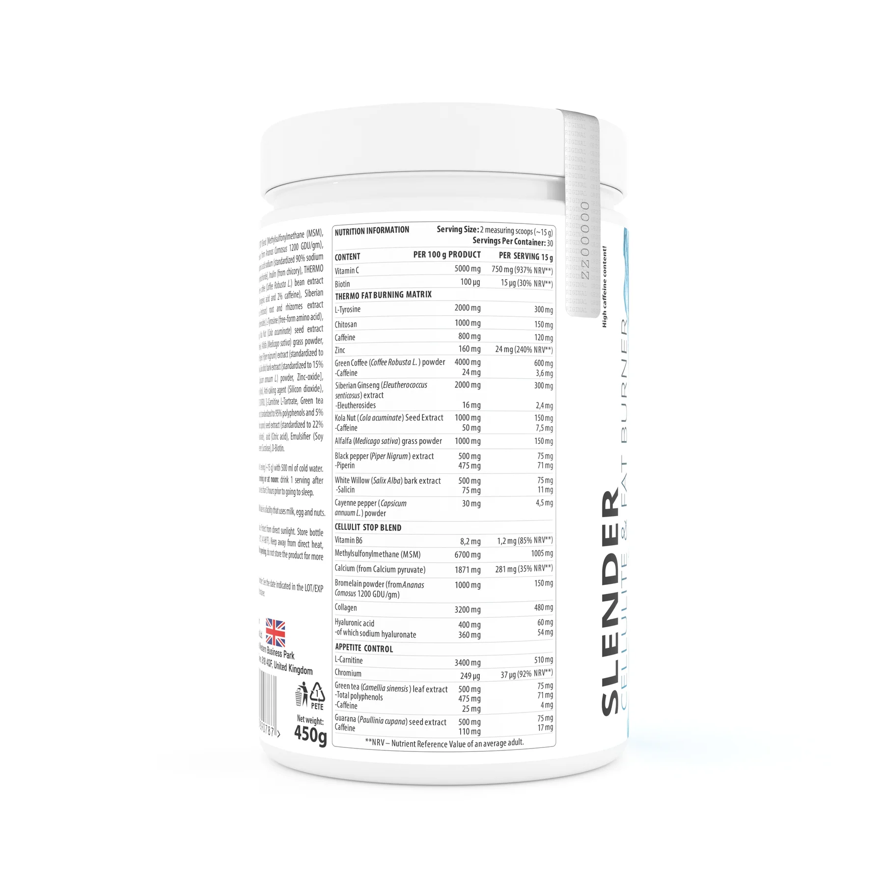 Arzator de grasimi si celulita, DY Nutrition, Slender Cellulite & Fat Burner, 450 de grame, pudra [3]