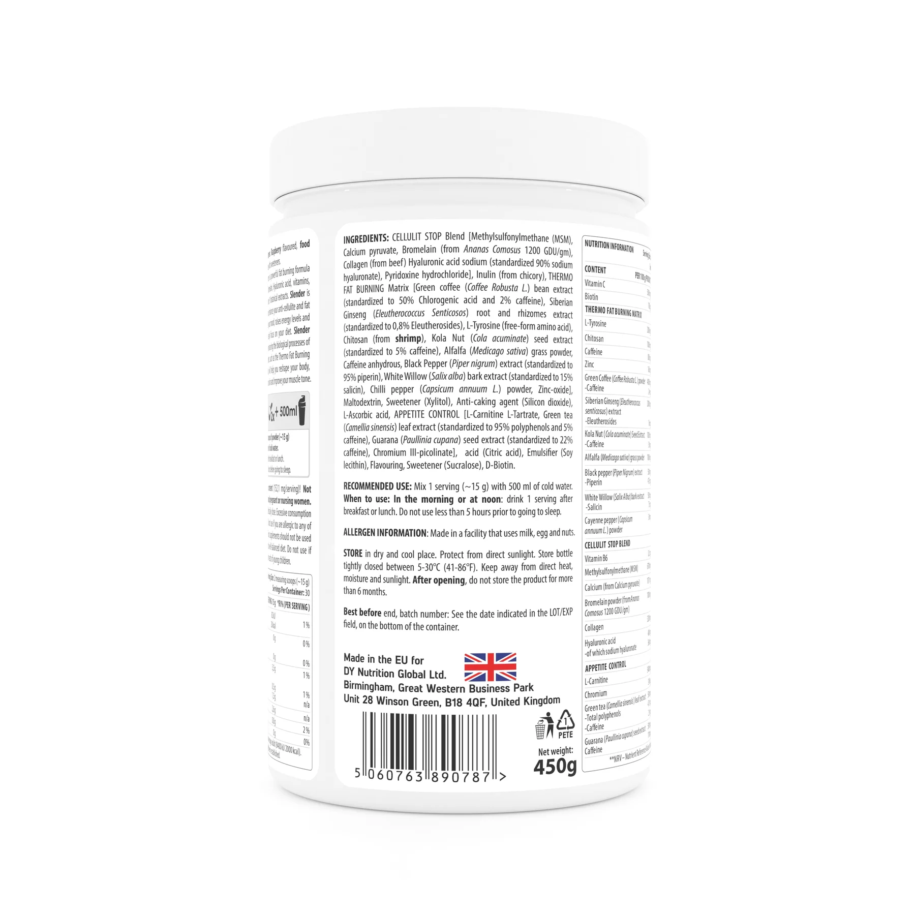 Arzator de grasimi si celulita, DY Nutrition, Slender Cellulite & Fat Burner, 450 de grame, pudra [2]