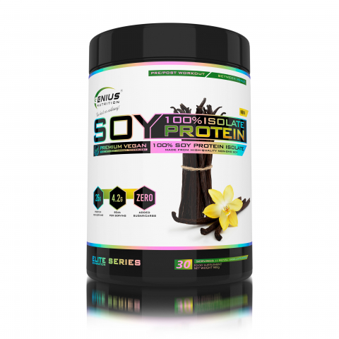 Proteina vegana - Proteina vegetala din soia, Genius Nutrition, Soy Protein Isolate, 900 de grame, pudra proteica