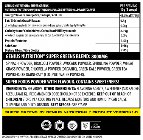 Super aliment, Genius Nutrition, Super Greens, 300 de grame, pudra [1]