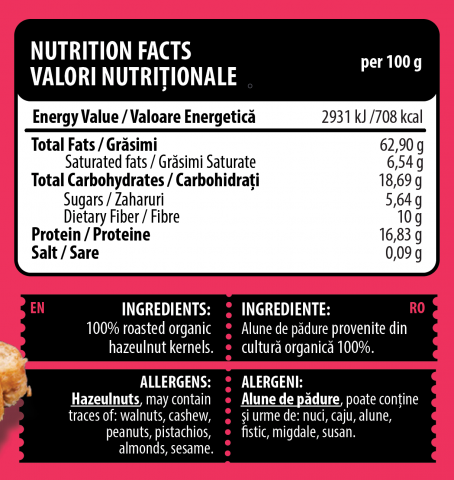 Unt de alune de padure, Genius Nutrition, Organic Hazelnut Butter, borcan de 250 de grame [1]