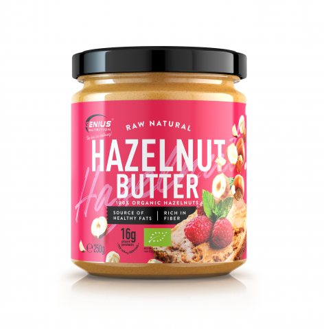 Batoane proteice - Unt de alune de padure, Genius Nutrition, Organic Hazelnut Butter, borcan de 250 de grame