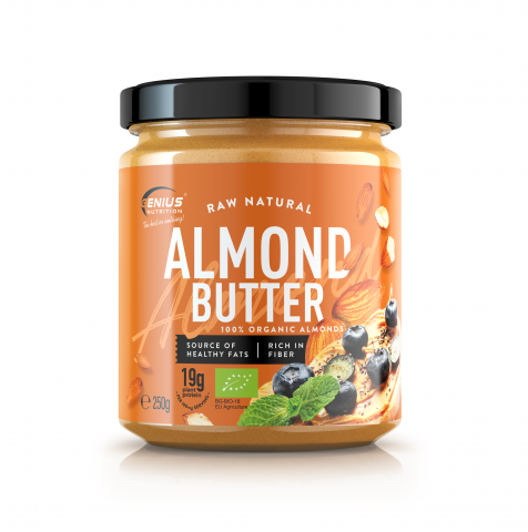 Batoane proteice - Unt de migdale bio, Genius Nutrition, Almond butter, borcan de 250 de grame
