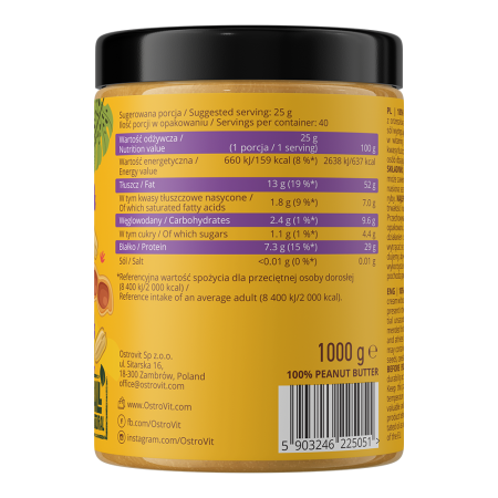 Unt de arahide, OstroVit, 100% Crunchy peanut butter, borcan de 1kg [1]
