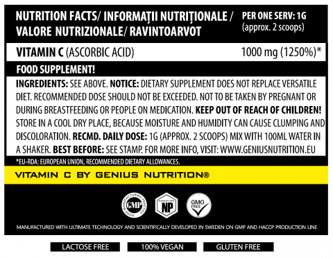 Vitamina C, Genius Nutrition, 200 de grame, pudra [1]