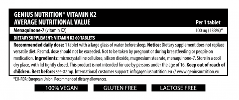 Vitamina K2, Genius Nutrition, 60 de tablete [1]