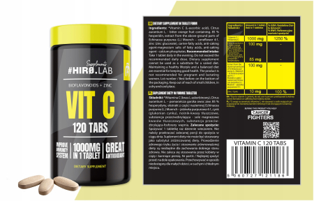 Vitamina C + Zinc, Hiro.Lab, 1000mg Vit. C + 10mg Zinc, 120 de tablete [1]