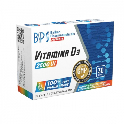 Sanatate generala - Vitamina D3, Balkan Pharmaceuticals, 2500UI, 30 de capsule moi