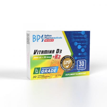 Vitamine si minerale - Vitamina D3 + K2, Balkan Pharmaceuticals, 2000 UI + 50 mcg, 30 de capsule