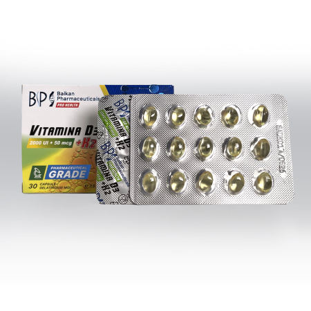 Vitamina D3 + K2, Balkan Pharmaceuticals, 2000 UI + 50 mcg, 30 de capsule [2]