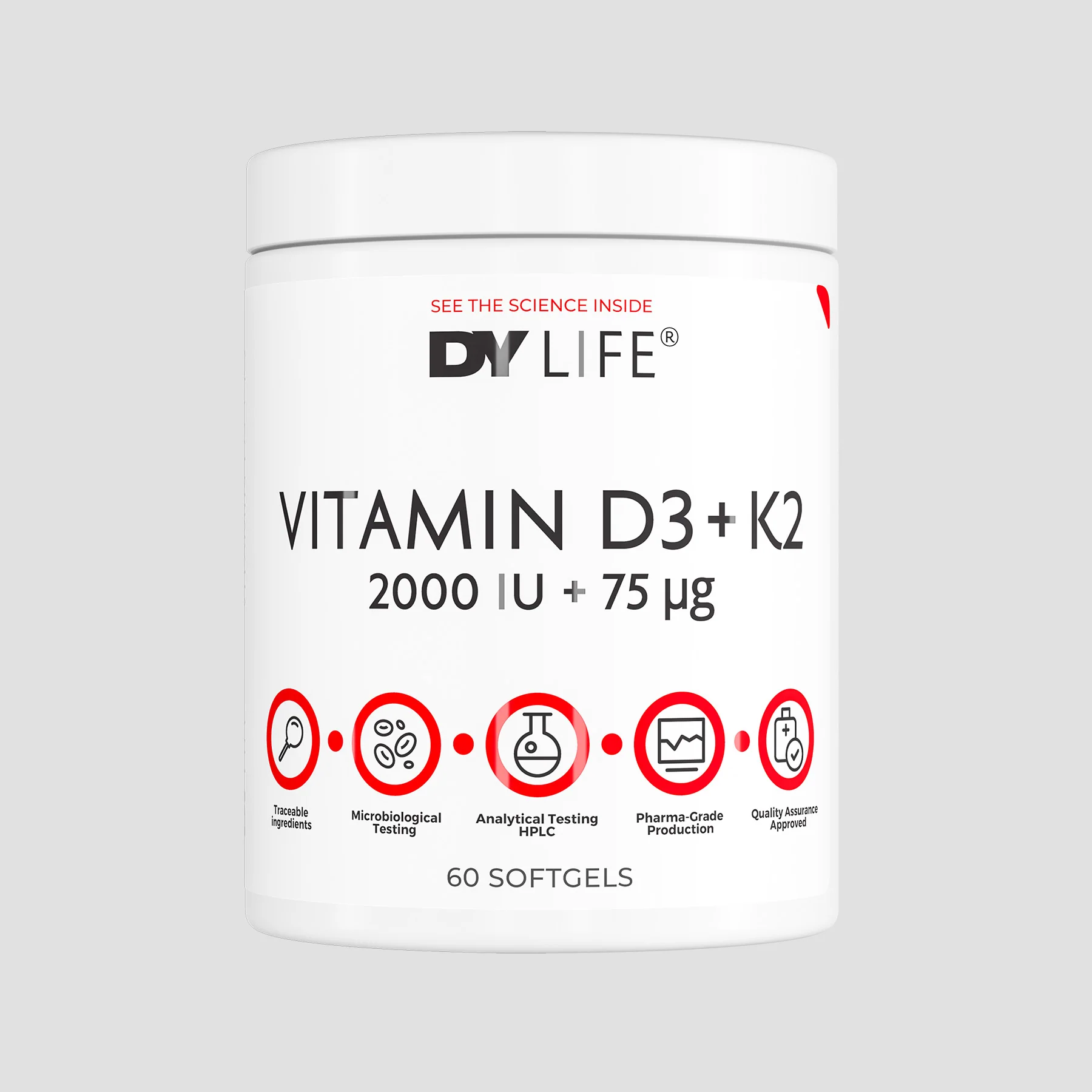 Vitamina D3 - Vitamina D3+K2, DY Life, Vitamin D3+k2 2000IU+75µg, 60 de capsule moi
