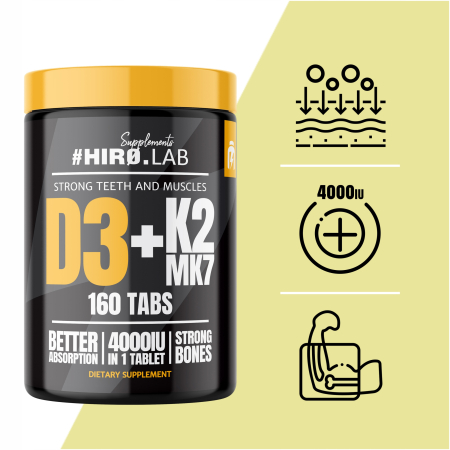 Vitamina D3+K2, Hiro Lab, 4000 UI + 100 ug, 160 de tablete [3]