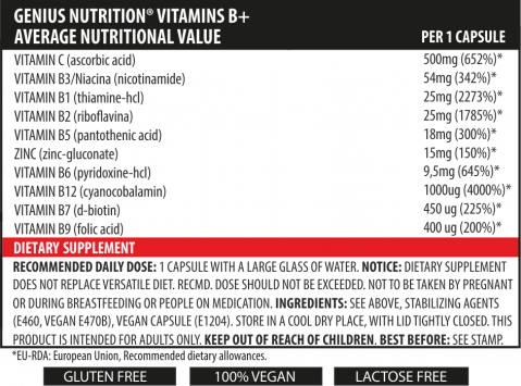 Complex de vitamina B, Genius Nutrition, Vitamins B+, 60 de capsule [1]