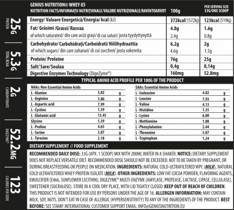Concentrat proteic din zer, Genius Nutrition, Whey-X5, 2kg, pudra proteica [1]