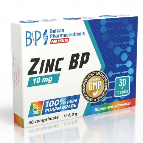 Sanatate generala - Zinc, Balkan Pharmaceuticals, 10mg, 40 de comprimate