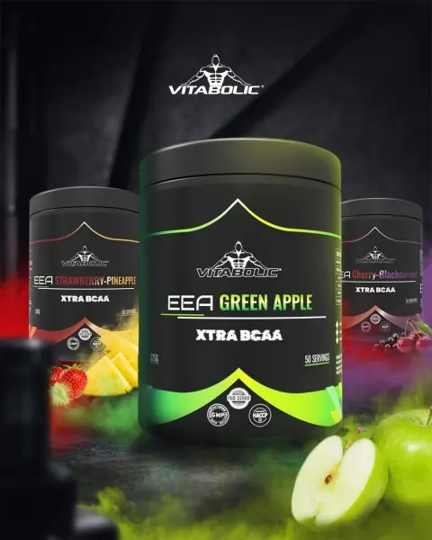 Aminoacizi esentiali plus BCAA, Vitabolic, EAA Xtra BCAA, 525 de grame, pudra Green Apple