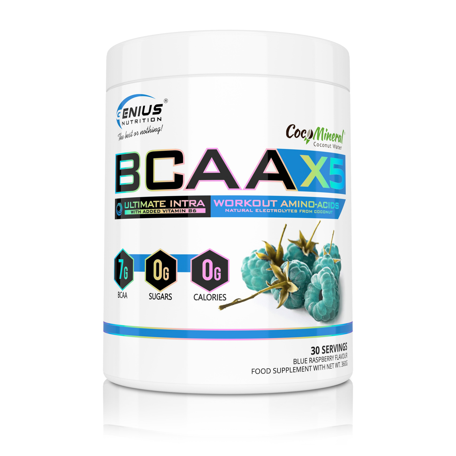 Aminoacizi, Genius Nutrition, BCAA-X5, 360 de grame, pudra Blue Raspberry
