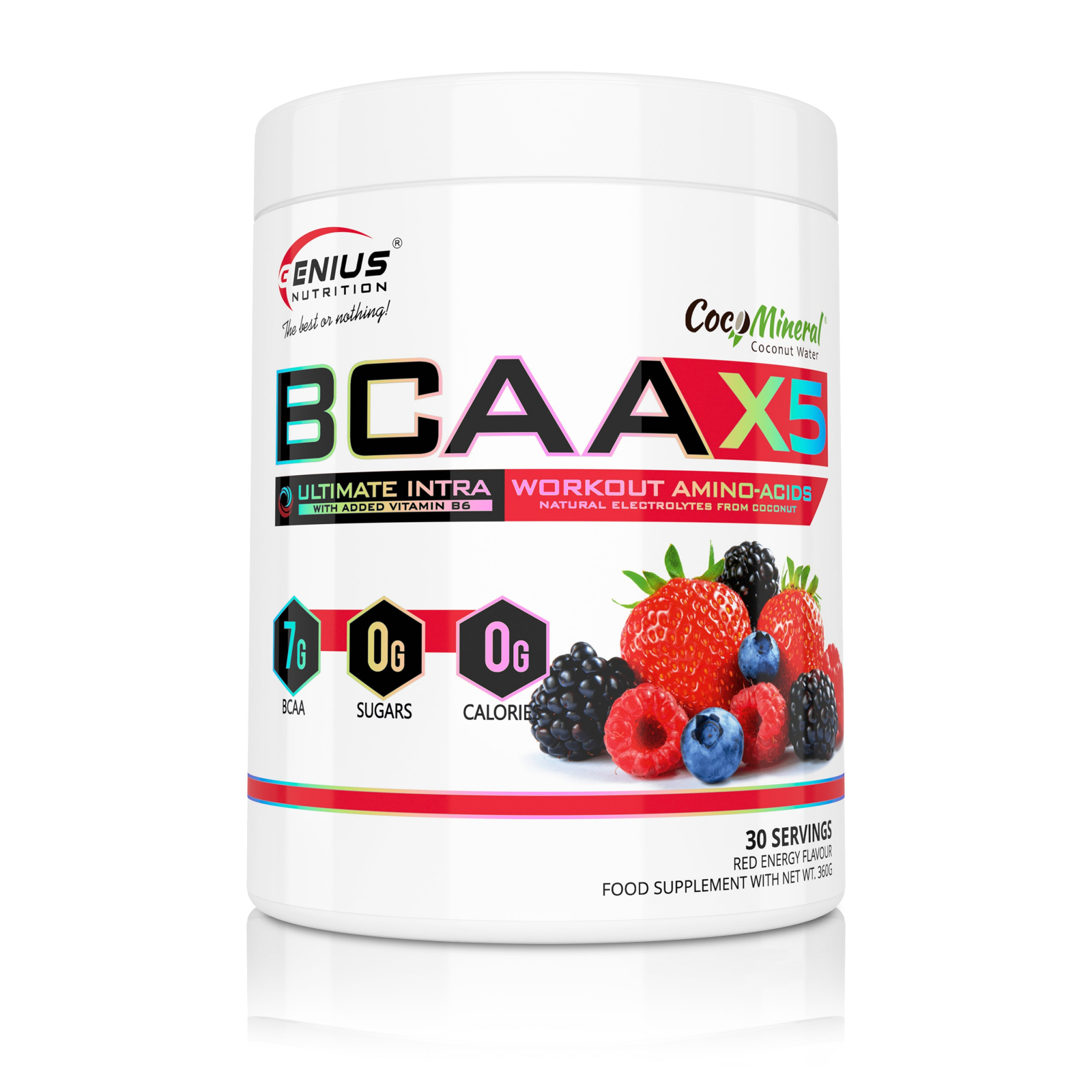 Aminoacizi, Genius Nutrition, BCAA-X5, 360 de grame, pudra Red Energy