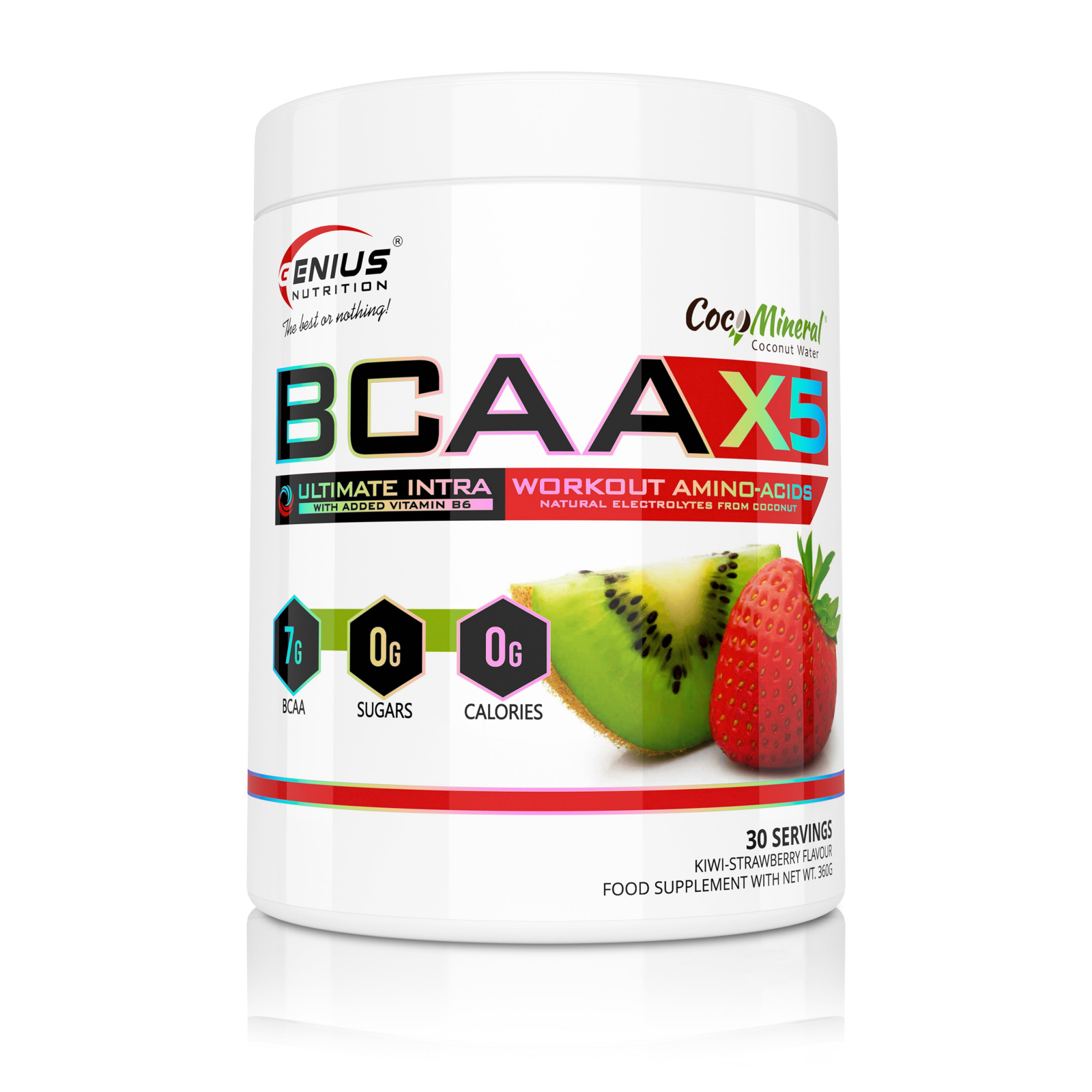 Aminoacizi, Genius Nutrition, BCAA-X5, 360 de grame, pudra Kiwi-Capsuni