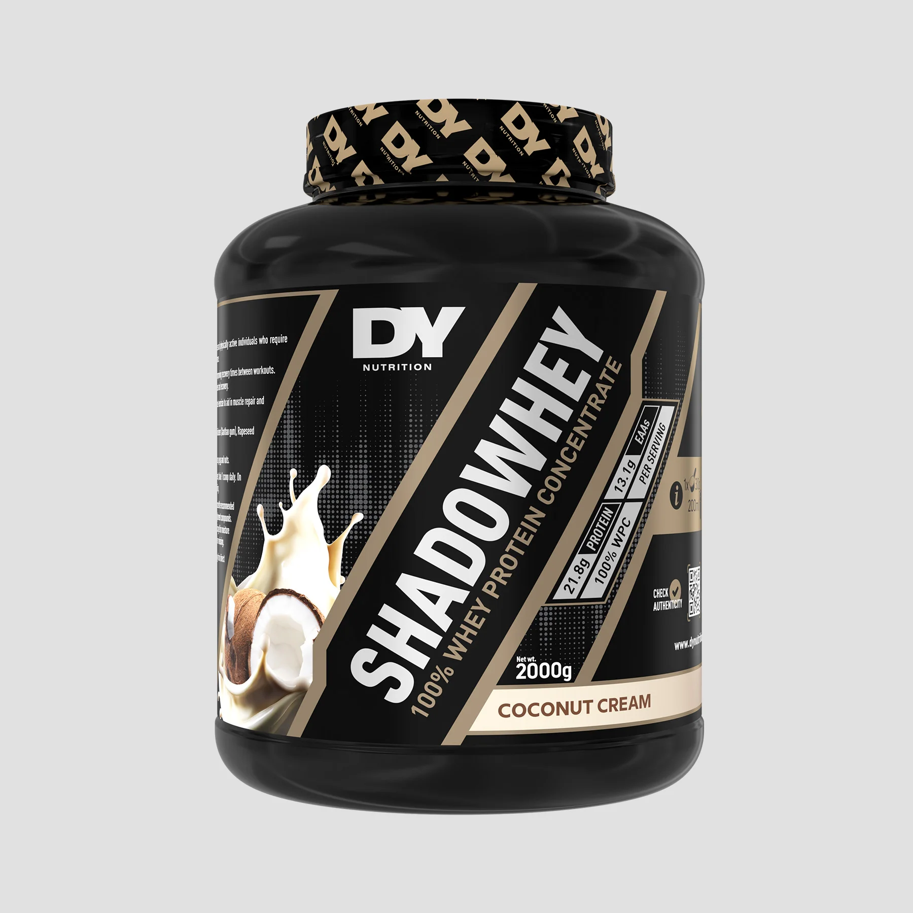 Concetrat proteic din zer, DY Nutrition, Shadowhey 100% Whey Concentrate, 2kg, pudra proteica Coconut Cream