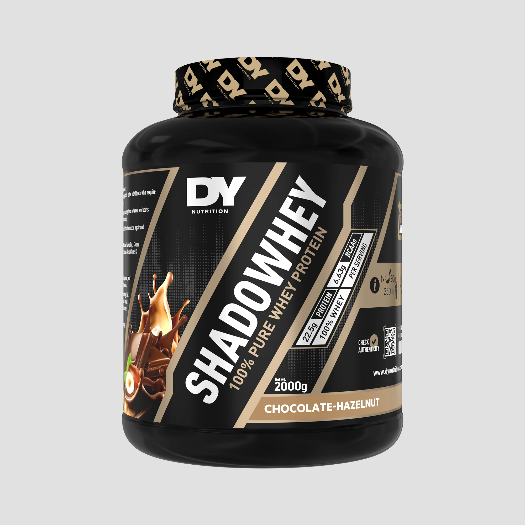 Concetrat proteic din zer, DY Nutrition, Shadowhey 100% Whey Concentrate, 2kg, pudra proteica Chocolate Hazelnut