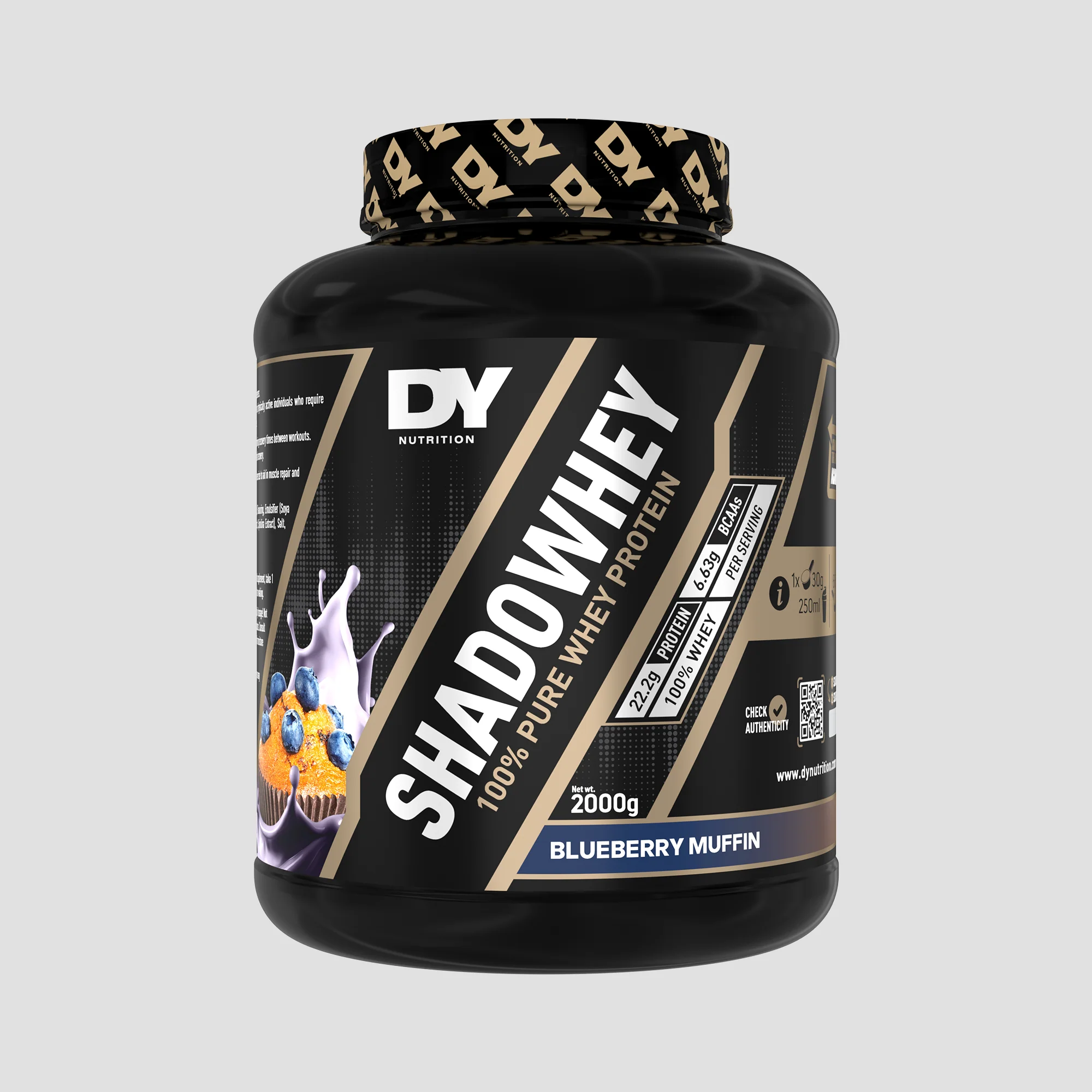 Concetrat proteic din zer, DY Nutrition, Shadowhey 100% Whey Concentrate, 2kg, pudra proteica Blueberry Muffin