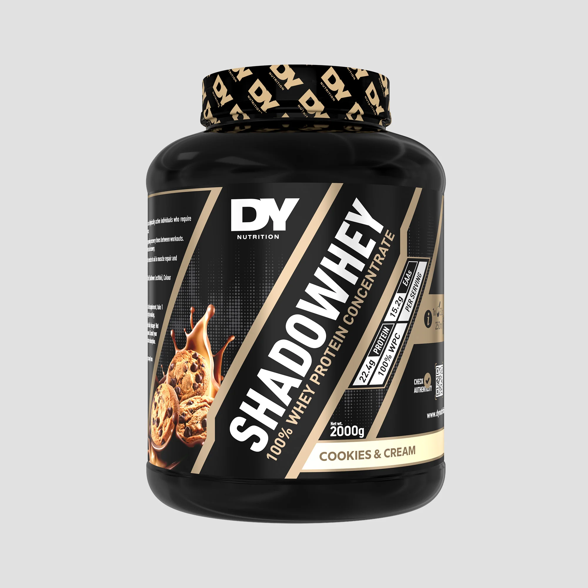 Concetrat proteic din zer, DY Nutrition, Shadowhey 100% Whey Concentrate, 2kg, pudra proteica Cookies&Cream