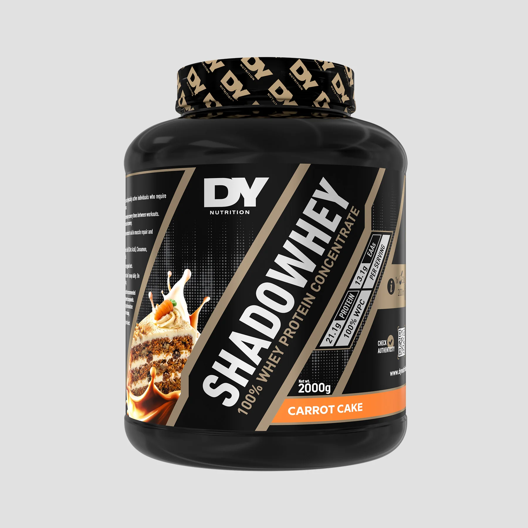 Concetrat proteic din zer, DY Nutrition, Shadowhey 100% Whey Concentrate, 2kg, pudra proteica Carrot Cake